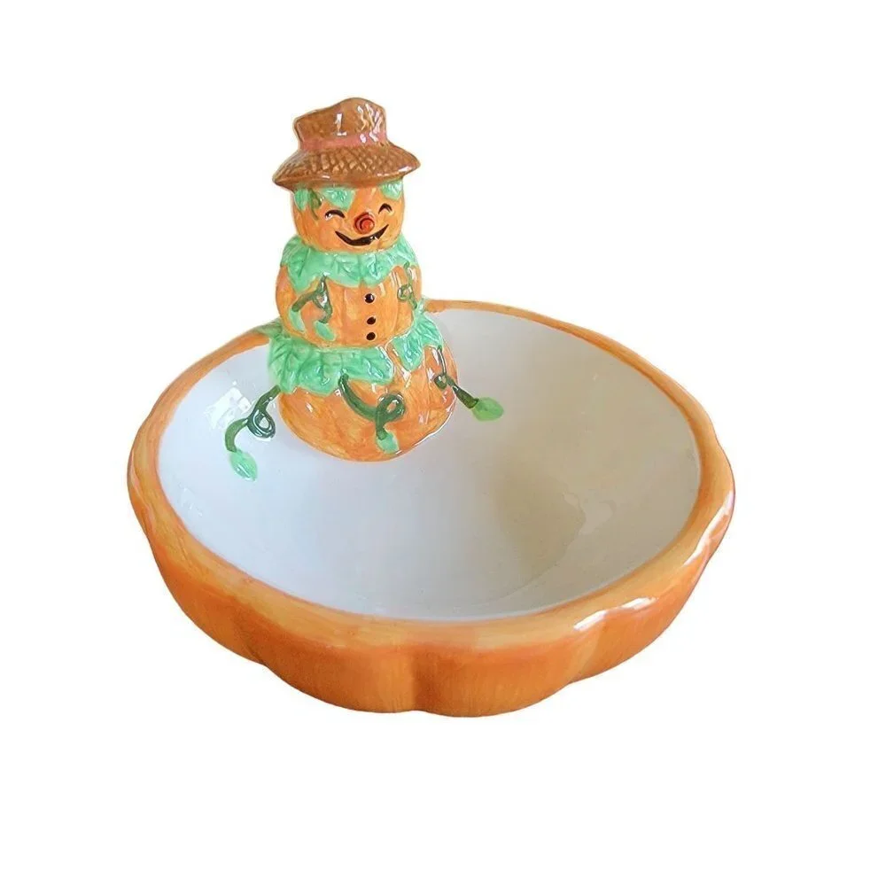 Bewitching Boo-tique Vintage Candy Bowl Pumpkins Scarecrow 6" NWB - Picture 4 of 8